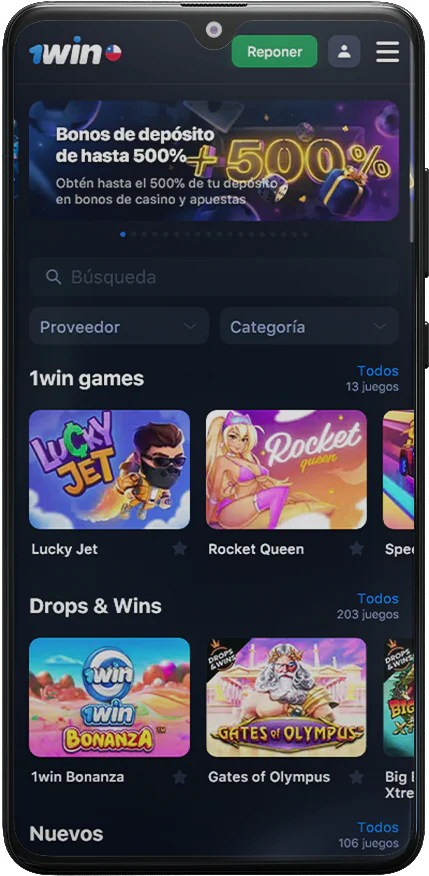 Captura de pantalla de la aplicación de casino en línea 1Win